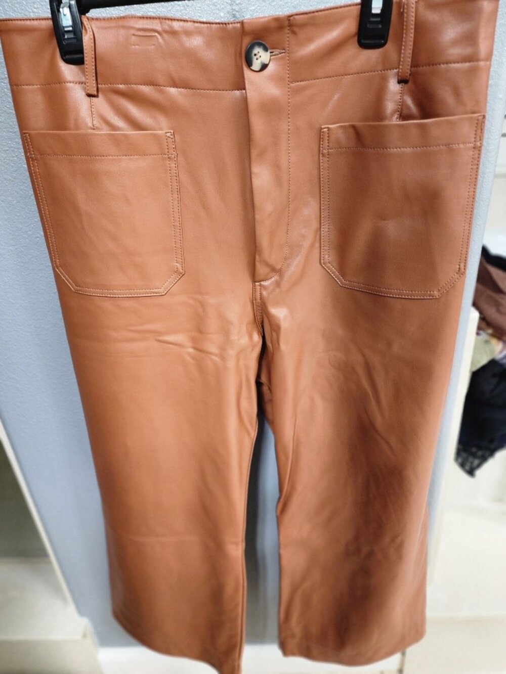 Anthropologie Maeve The Colette Cognac Faux Leather Utility Trousers